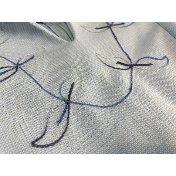 Vintage 70s Short Sleeve Light Blue Mod Shift Dress Womens (M) Midi Embroidered - Picture 6 of 6